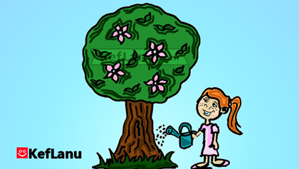 ציור של ילדה ועץ תפוחים לטו בשבט