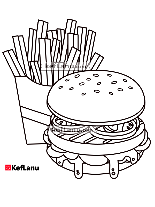 דף צביעה המבורגר וצ'יפס