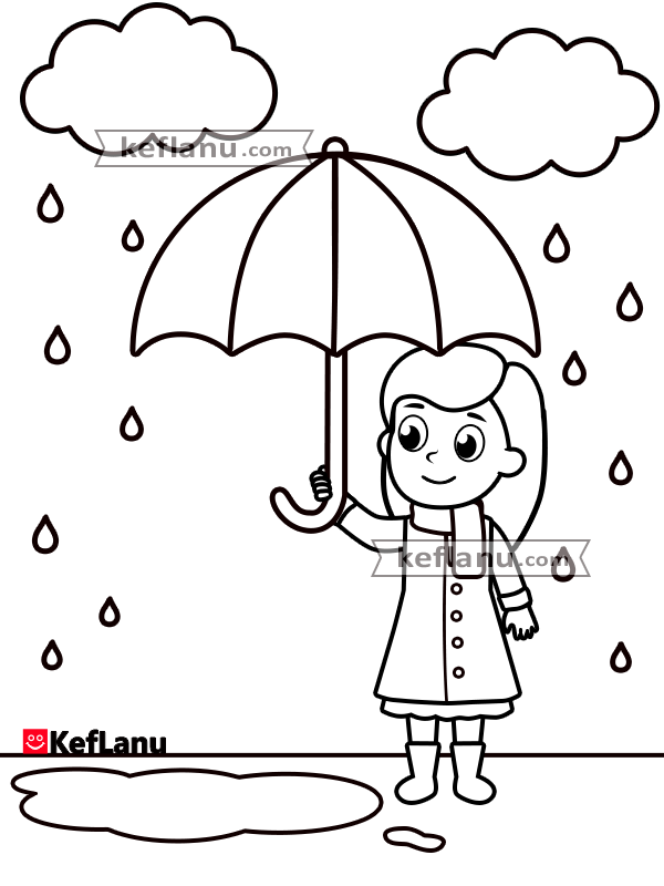 דף צביעה ילדה עם מטריה