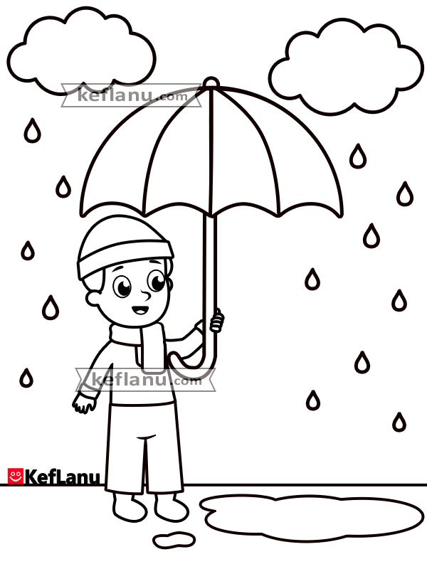 דף צביעה ילד עם מטריה